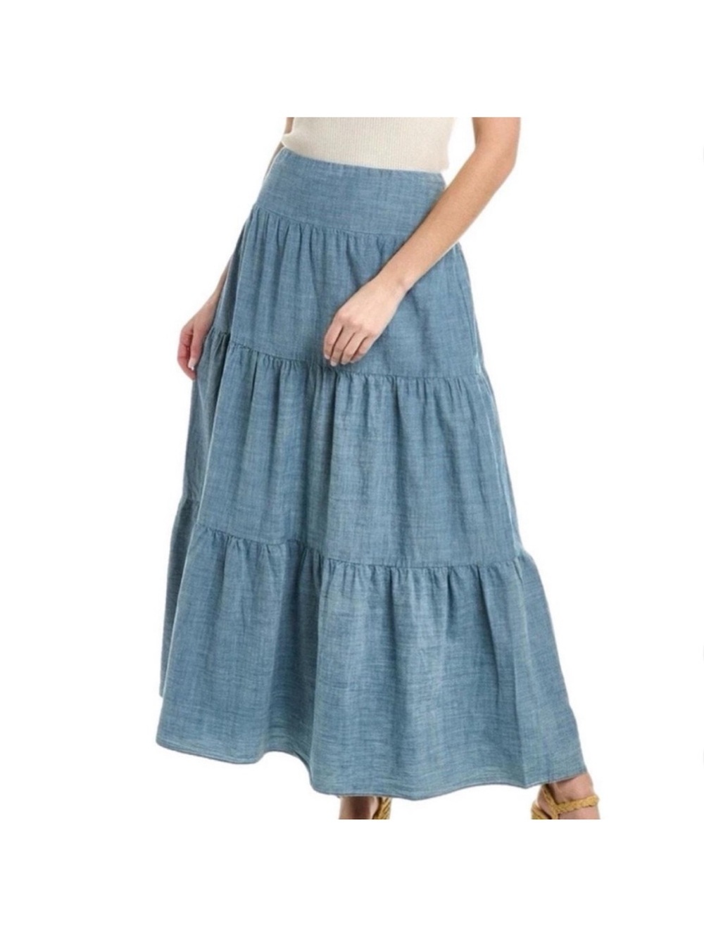 J. McLaughlin Chambray Tiered Maxi Skirt in Blue